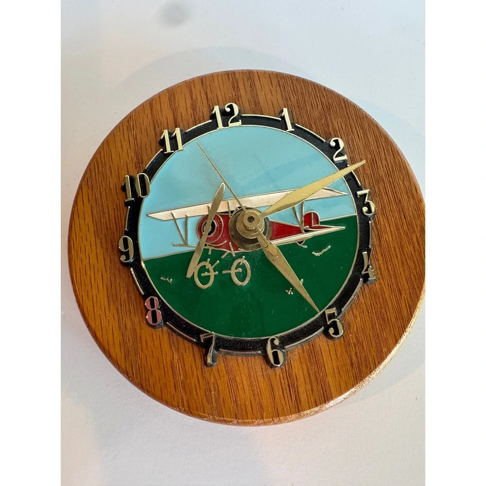 Vintage 1993 Airplane Wall Clock‎ Aviation Decor Wood Quartz Working